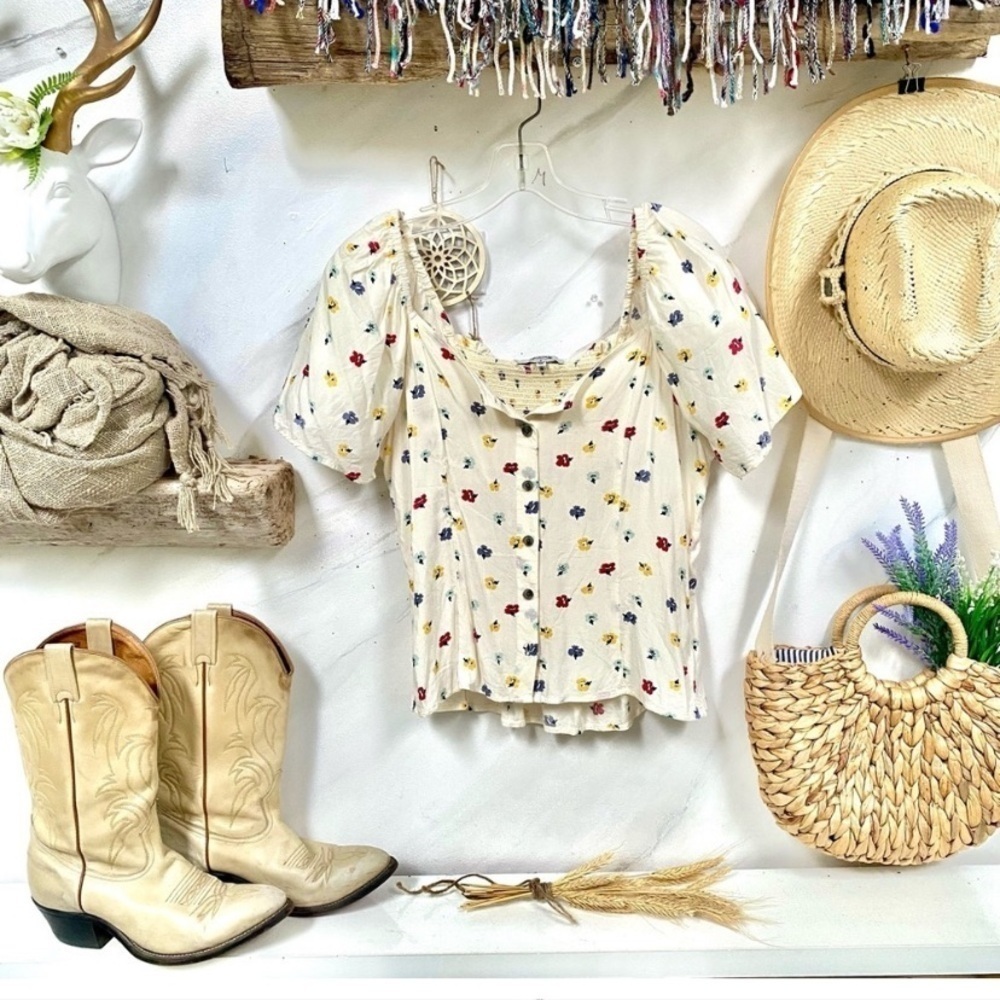 MADEWELL square neck puff sleeves boho floral blouse